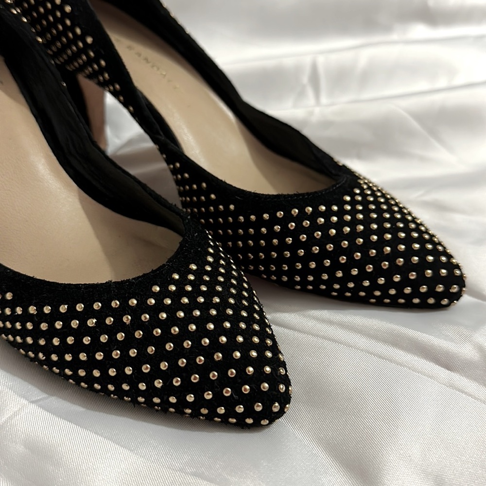 Luxe Leather Suede Golden Embellished Heels